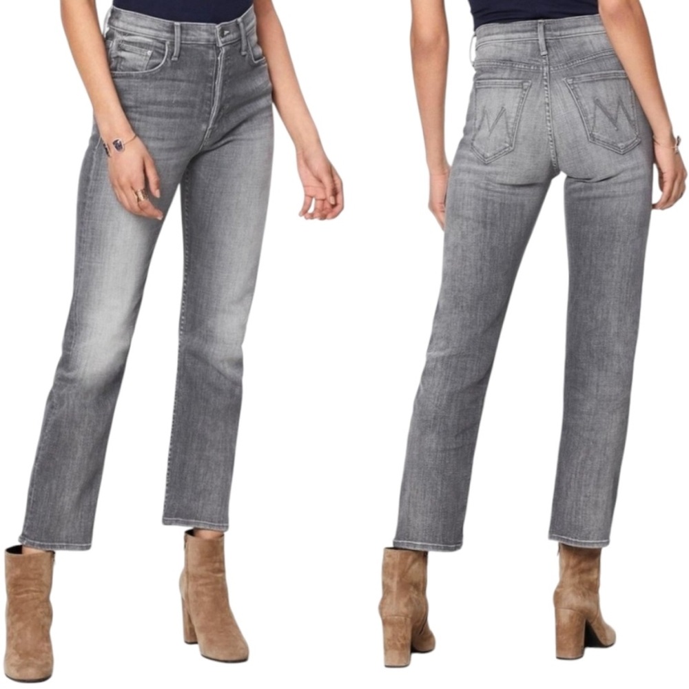 Mother Tomcat Ankle Straight Leg Jeans Beam Me Up Grey High Rise Stretch 27
